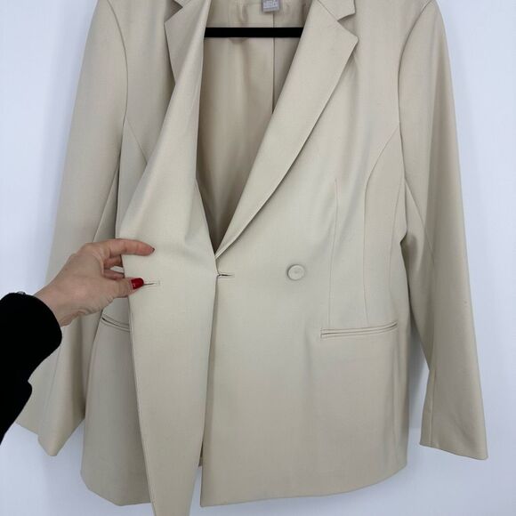H&M Womens L Cream Oversized Blazer Structured One Button Minimalist Old Money - Picture 14 of 16